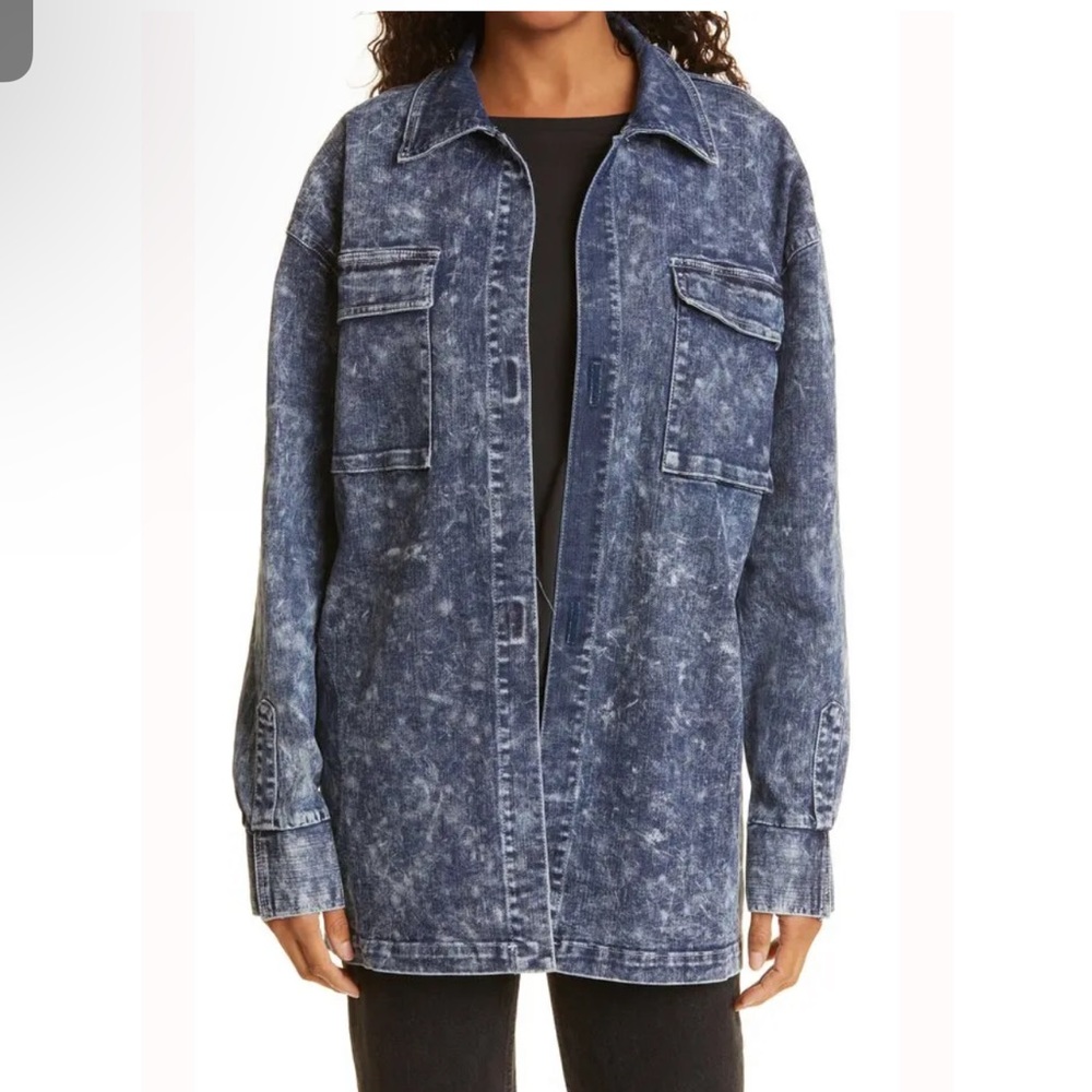 NWT! Norma Kamali Acid Blue Oversized Boyfriend Jean Jacket, size 12/44
